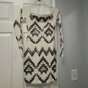 Sequence patterned off white dress
